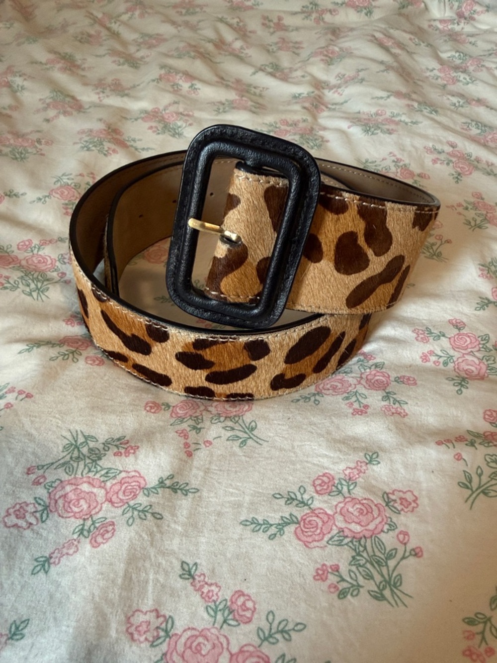 Talbots Calf Hair Leopard Print Wide Women’s Belt with Black Buckle Size XS